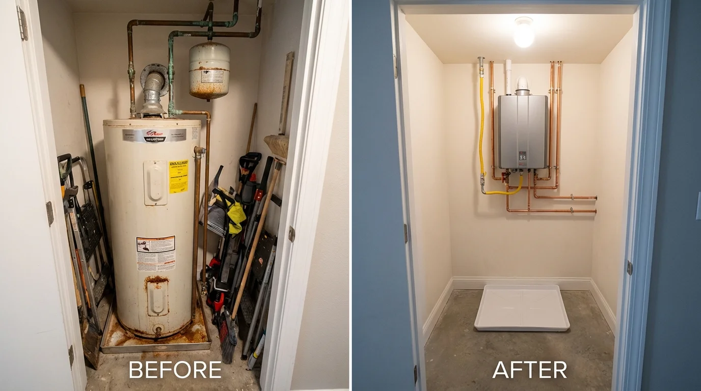 Tank water heater versus wall-mounted tankless unit comparison for Algonac, MI homeowners